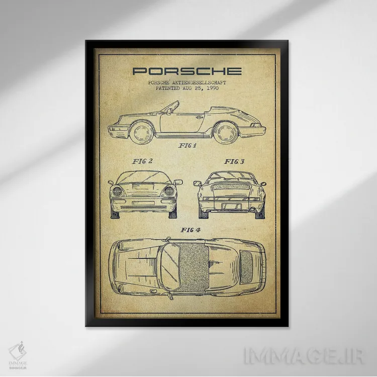 تابلو طرح پتنت قدیمی پورشه شرکت پورشه اثر پیکسل کهنه (استودیو/نام هنری) - نمای قابدار مشکی