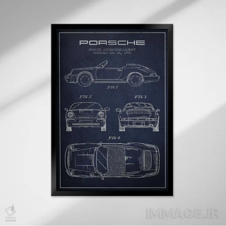 تابلو طرح پتنت پورشه شرکت پورشه (سورمهای) اثر پیکسل کهنه (استودیو/نام هنری) - نمای قابدار مشکی