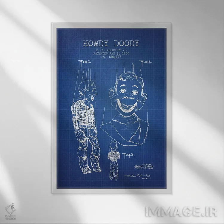 تابلو طرح پتنت عروسک هودی دودی آر.وای. آلن و همکاران (شبکه آبی) اثر پیکسل کهنه (استودیو/نام هنری) - نمای قابدار سفید