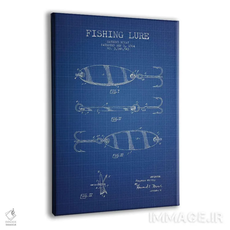 تابلو طرح پتنت طعمه ماهیگیری ریموند مکوی (شبکه آبی) شماره ۳ اثر پیکسل کهنه (استودیو/نام هنری) - نمای پرسپکتیو محصول