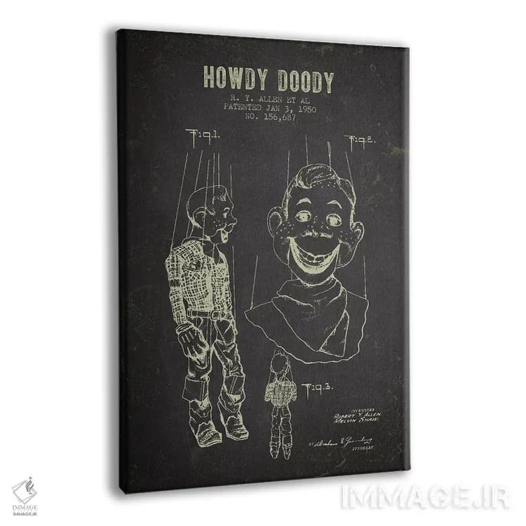 تابلو طرح پتنت عروسک هودی دودی آر.وای. آلن و همکاران (زغالسنگی) اثر پیکسل کهنه (استودیو/نام هنری) - نمای پرسپکتیو محصول