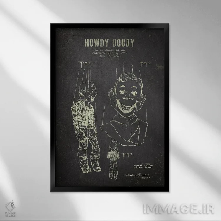 تابلو طرح پتنت عروسک هودی دودی آر.وای. آلن و همکاران (زغالسنگی) اثر پیکسل کهنه (استودیو/نام هنری) - نمای قابدار مشکی