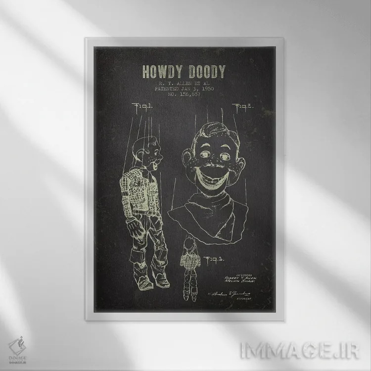 تابلو طرح پتنت عروسک هودی دودی آر.وای. آلن و همکاران (زغالسنگی) اثر پیکسل کهنه (استودیو/نام هنری) - نمای قابدار سفید