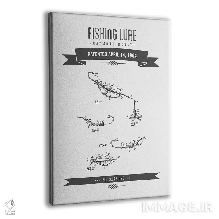 تابلو طرح پتنت کلاسیک طعمه ماهیگیری ریموند مک‌وی (زغال‌سنگی) شماره ۲ اثر پیکسل کهنه (استودیو/نام هنری) - نمای پرسپکتیو محصول