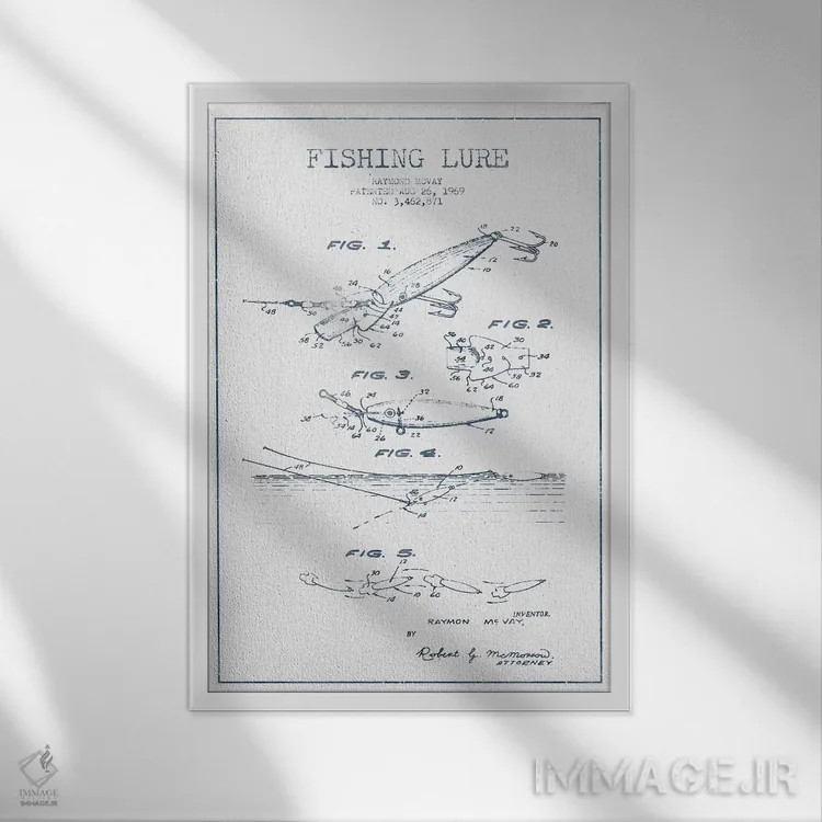 تابلو طرح پتنت طعمه ماهیگیری ریموند مکوی (مرکب) شماره ۴ اثر پیکسل کهنه (استودیو/نام هنری) - نمای قابدار سفید
