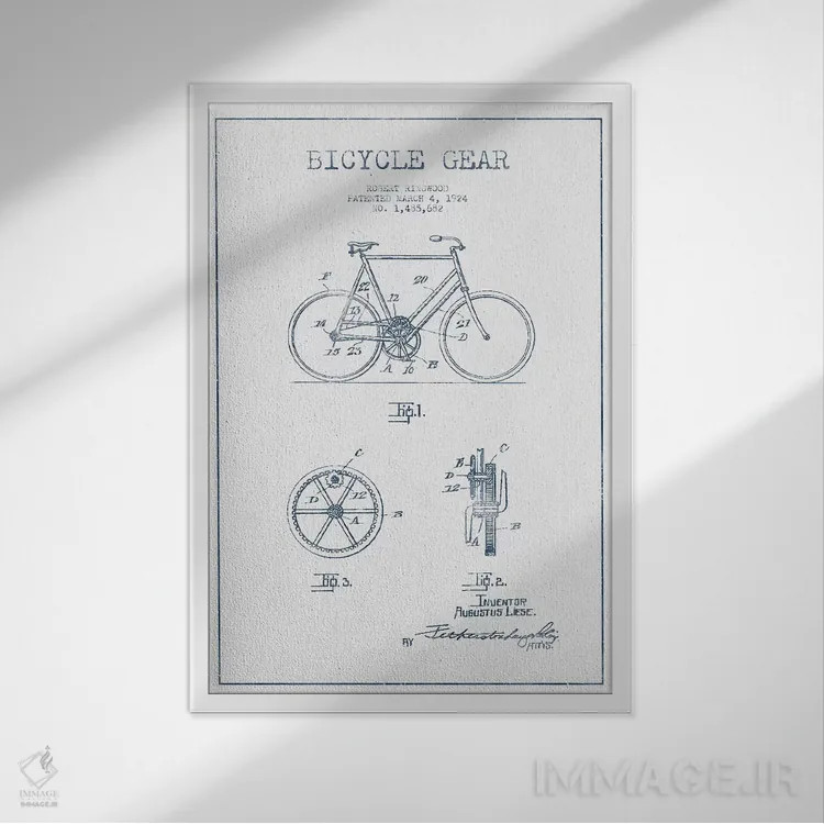 تابلو طرح پتنت دنده دوچرخه رابرت رینگوود (مرکب) اثر پیکسل کهنه (استودیو/نام هنری) - نمای قابدار سفید