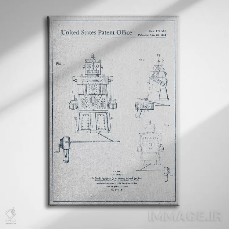 تابلو طرح پتنت ربات اسباببازی سید نوبل (مرکب) اثر پیکسل کهنه (استودیو/نام هنری) - نمای روبهرو روی دیوار