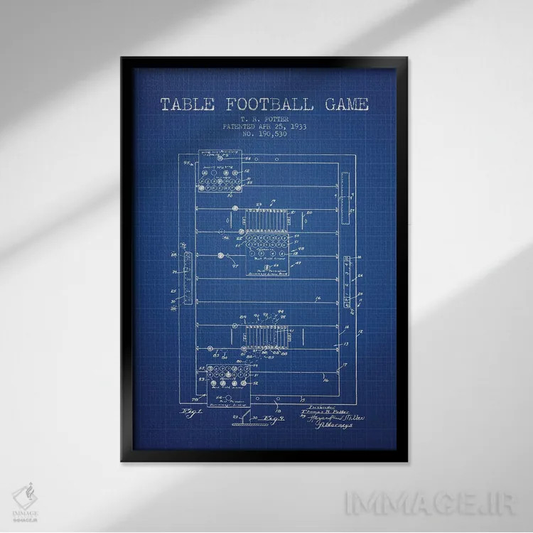 تابلو طرح پتنت بازی فوتبال رومیزی تی.آر. پاتر (شبکه آبی) اثر پیکسل کهنه (استودیو/نام هنری) - نمای قابدار مشکی