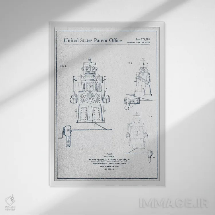 تابلو طرح پتنت ربات اسباببازی سید نوبل (مرکب) اثر پیکسل کهنه (استودیو/نام هنری) - نمای قابدار سفید