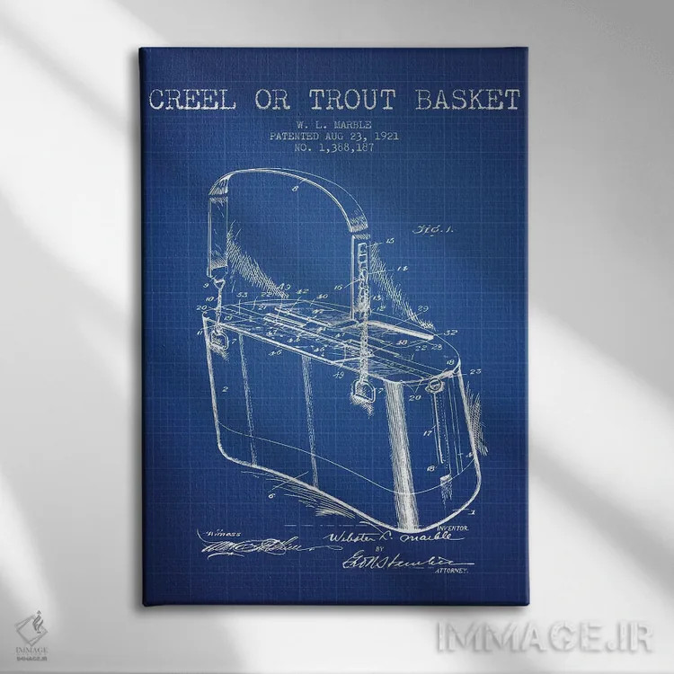 تابلو طرح پتنت سبد ماهیگیری دبلیو.ال. ماربل (شبکه آبی) اثر پیکسل کهنه (استودیو/نام هنری) - نمای روبهرو روی دیوار