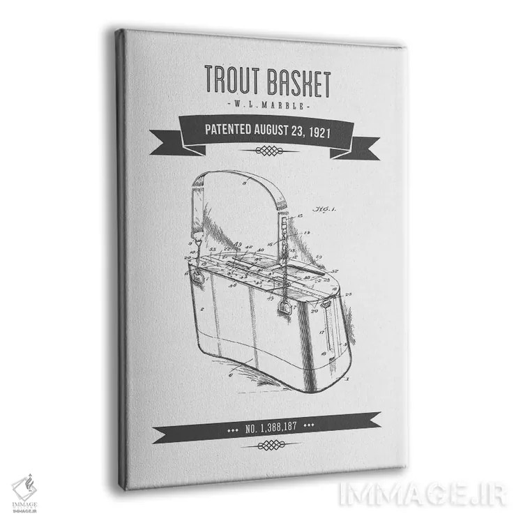 تابلو طرح پتنت کلاسیک سبد ماهیگیری دبلیو.ال. ماربل (زغالسنگی) اثر پیکسل کهنه (استودیو/نام هنری) - نمای پرسپکتیو محصول