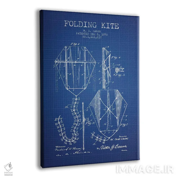 تابلو طرح پتنت بادبادک تاشو دبلیو.اس. بیکر (شبکه آبی) اثر پیکسل کهنه (استودیو/نام هنری) - نمای پرسپکتیو محصول