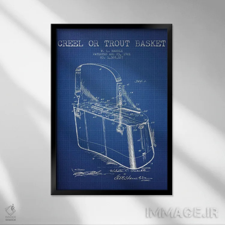 تابلو طرح پتنت سبد ماهیگیری دبلیو.ال. ماربل (شبکه آبی) اثر پیکسل کهنه (استودیو/نام هنری) - نمای قابدار مشکی