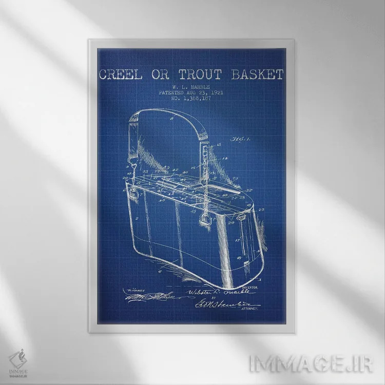تابلو طرح پتنت سبد ماهیگیری دبلیو.ال. ماربل (شبکه آبی) اثر پیکسل کهنه (استودیو/نام هنری) - نمای قابدار سفید
