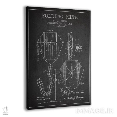 تابلو طرح ثبت اختراع بادبادک تاشو، اثر W.S. Baker (زغال) اثر پیکسل کهنه (استودیو/نام هنری) - نمای پرسپکتیو محصول