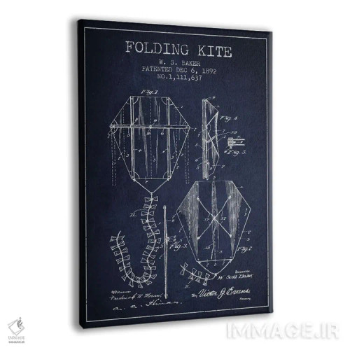 تابلو طرح ثبت اختراع بادبادک تاشو، اثر W.S. Baker (آبی نفتی) اثر پیکسل کهنه (استودیو/نام هنری) - نمای پرسپکتیو محصول