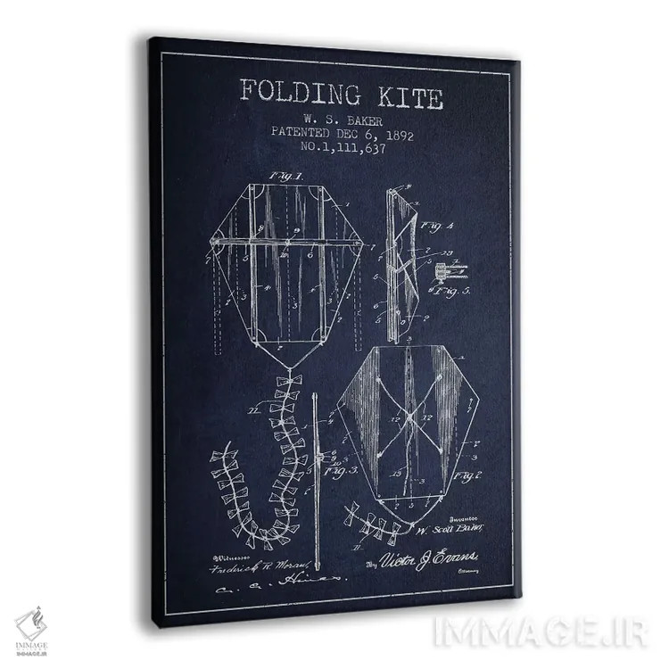 تابلو طرح ثبت اختراع بادبادک تاشو، اثر W.S. Baker (آبی نفتی) اثر پیکسل کهنه (استودیو/نام هنری) - نمای پرسپکتیو محصول