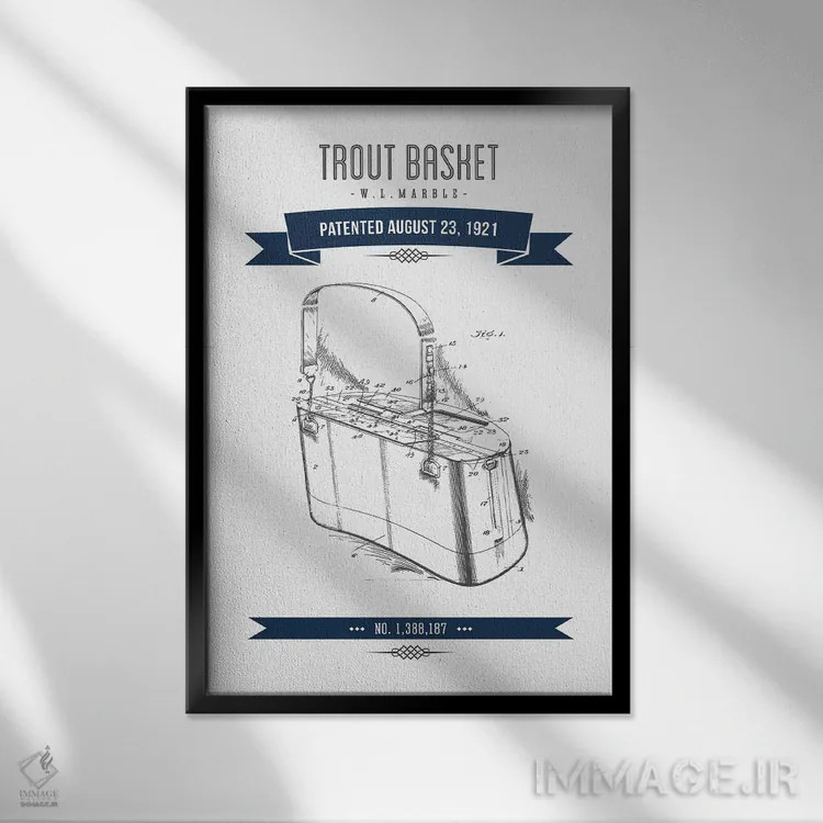 تابلو طرح پتنت سبد ماهیگیری دبلیو.ال. ماربل (سورمهای) اثر پیکسل کهنه (استودیو/نام هنری) - نمای قابدار مشکی