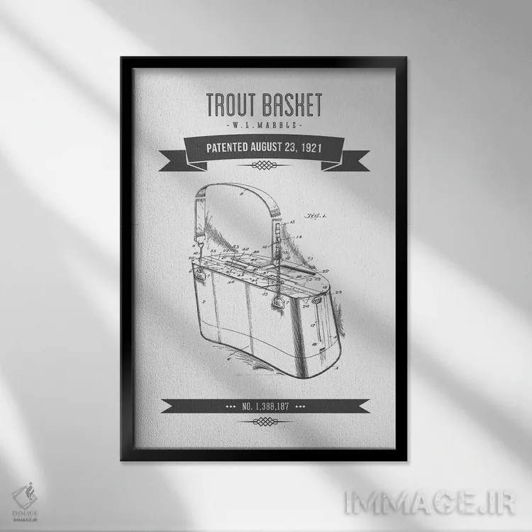 تابلو طرح پتنت کلاسیک سبد ماهیگیری دبلیو.ال. ماربل (زغالسنگی) اثر پیکسل کهنه (استودیو/نام هنری) - نمای قابدار مشکی