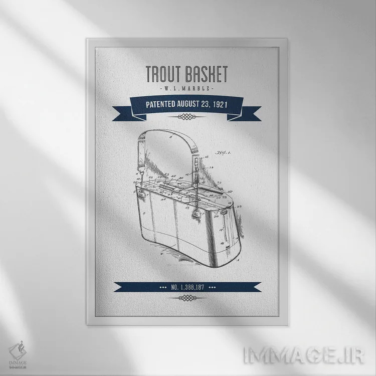 تابلو طرح پتنت سبد ماهیگیری دبلیو.ال. ماربل (سورمهای) اثر پیکسل کهنه (استودیو/نام هنری) - نمای قابدار سفید