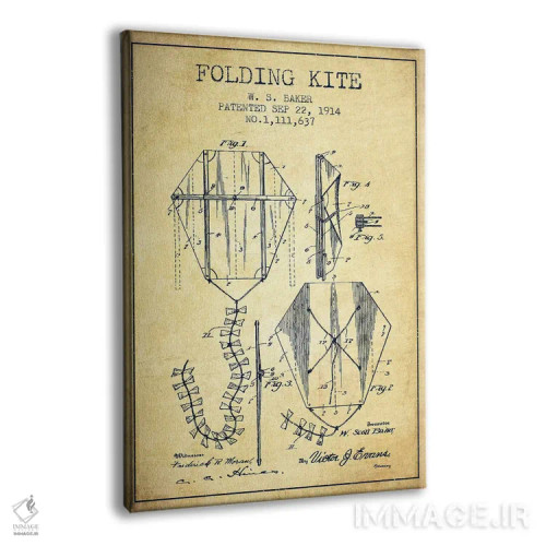 تابلو طرح ثبت اختراع بادبادک تاشو، اثر W.S. Baker (وینتیج/کلاسیک) اثر پیکسل کهنه (استودیو/نام هنری) - نمای پرسپکتیو محصول