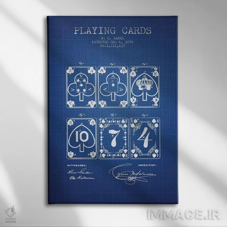 تابلو طرح ثبت اختراع کارتهای Saladee، اثر W.S. Baker (شبکهٔ آبی) اثر پیکسل کهنه (استودیو/نام هنری) - نمای روبهرو روی دیوار