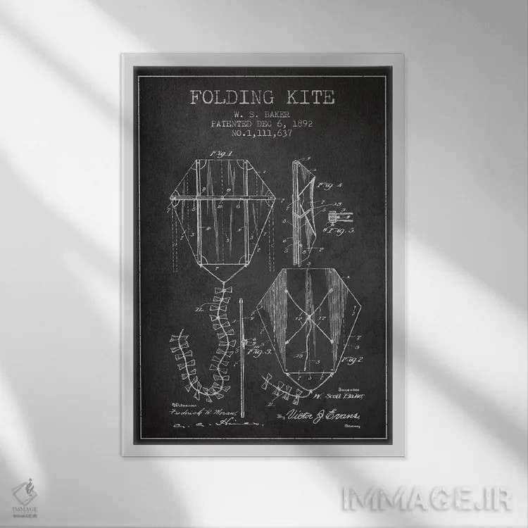 تابلو طرح ثبت اختراع بادبادک تاشو، اثر W.S. Baker (زغال) اثر پیکسل کهنه (استودیو/نام هنری) - نمای قابدار سفید