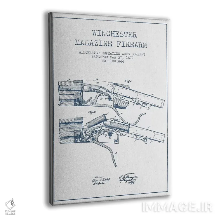تابلو طرح ثبت اختراع اسلحه با خشاب ویندچستر، شرکت Winchester Repeating Arms (مرکب) اثر پیکسل کهنه (استودیو/نام هنری) - نمای پرسپکتیو محصول
