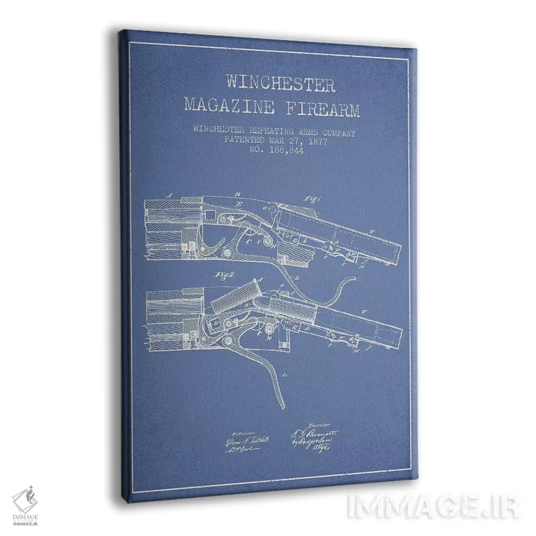 تابلو طرح ثبت اختراع اسلحه با خشاب ویندچستر، شرکت Winchester Repeating Arms (آبی روشن) I اثر پیکسل کهنه (استودیو/نام هنری) - نمای پرسپکتیو محصول
