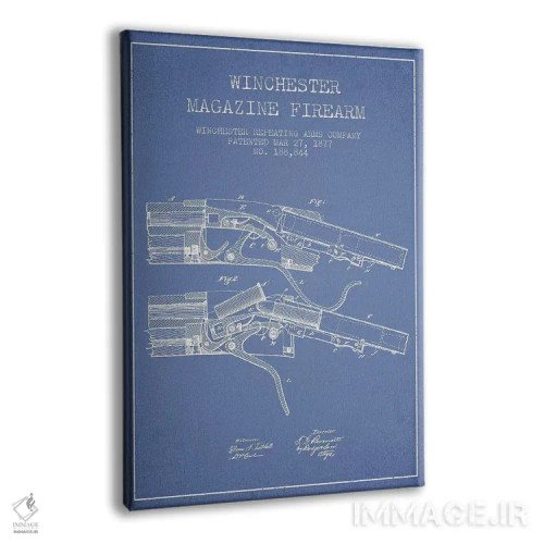 تابلو طرح ثبت اختراع اسلحه با خشاب ویندچستر، شرکت Winchester Repeating Arms (آبی روشن) I اثر پیکسل کهنه (استودیو/نام هنری) - نمای پرسپکتیو محصول