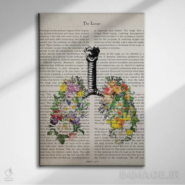 تابلو ریهها با گلها اثر پیکسل کهنه (استودیو/نام هنری) - نمای روبهرو روی دیوار