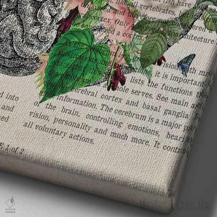 تابلو چاپ هنری مغز با گل (هنر آناتومی) اثر پیکسل کهنه (استودیو/نام هنری) - نمای نزدیک بافت بوم
