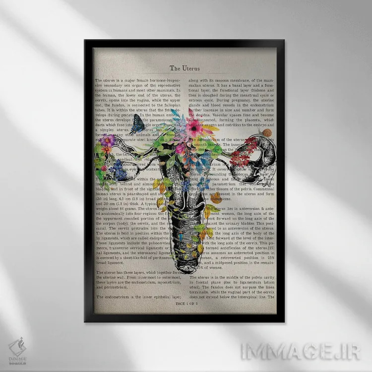 تابلو چاپ آناتومی رحم اثر پیکسل کهنه (استودیو/نام هنری) - نمای قابدار مشکی