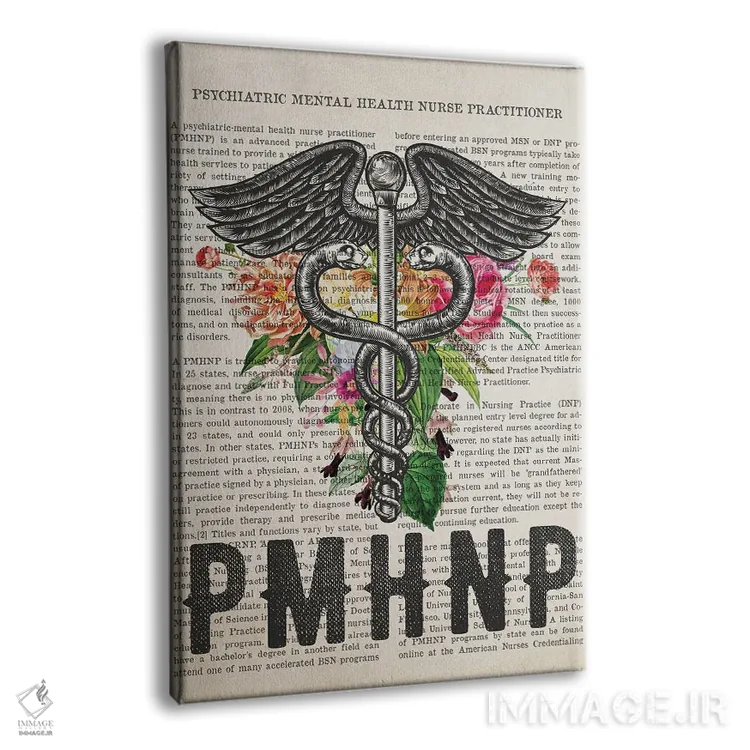 تابلو پرستار متخصص سلامت روان (PMHNP) همراه با گلها اثر پیکسل کهنه (استودیو/نام هنری) - نمای پرسپکتیو محصول