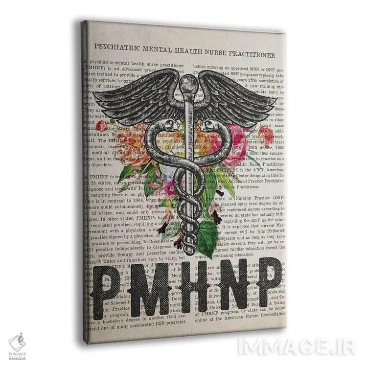 تابلو پرستار متخصص سلامت روان (PMHNP) همراه با گلها اثر پیکسل کهنه (استودیو/نام هنری) - نمای پرسپکتیو محصول