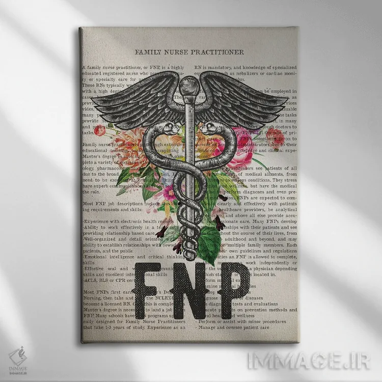 تابلو پرستار خانواده (FNP) همراه با گلها اثر پیکسل کهنه (استودیو/نام هنری) - نمای روبهرو روی دیوار