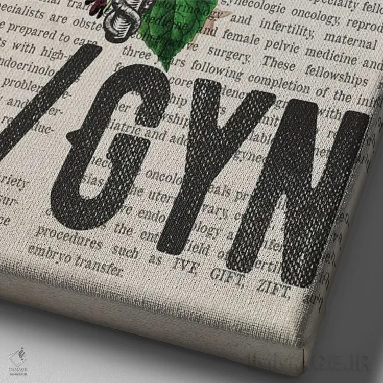 تابلو متخصص زنان زایمان (OB/GYN) با گلها اثر پیکسل کهنه (استودیو/نام هنری) - نمای نزدیک بافت بوم