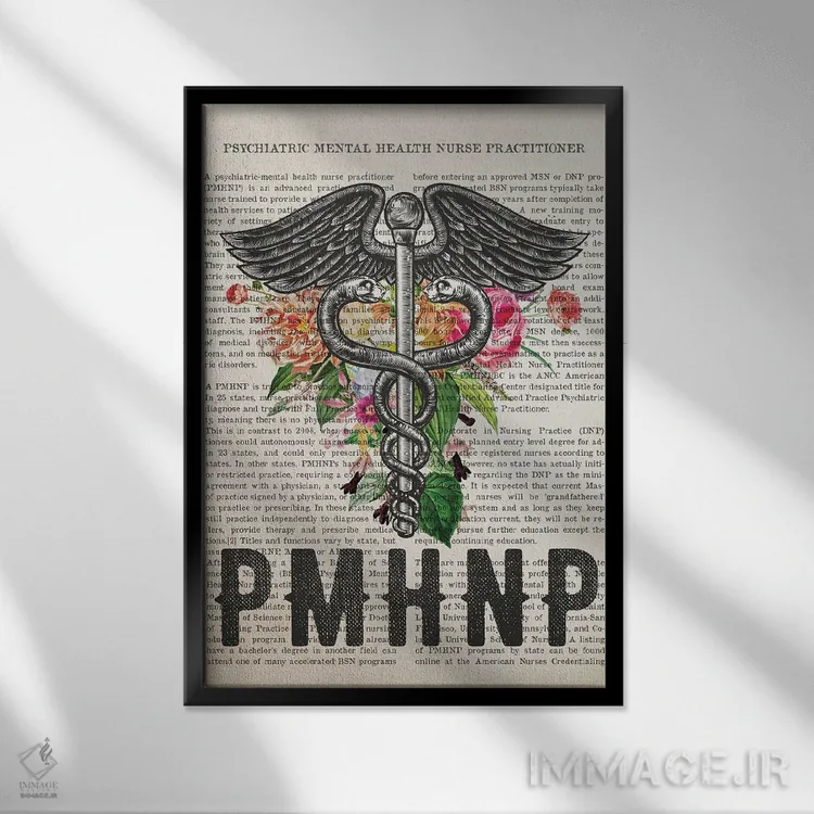 تابلو پرستار متخصص سلامت روان (PMHNP) همراه با گلها اثر پیکسل کهنه (استودیو/نام هنری) - نمای قابدار مشکی