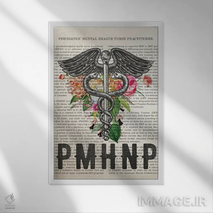 تابلو پرستار متخصص سلامت روان (PMHNP) همراه با گلها اثر پیکسل کهنه (استودیو/نام هنری) - نمای قابدار سفید