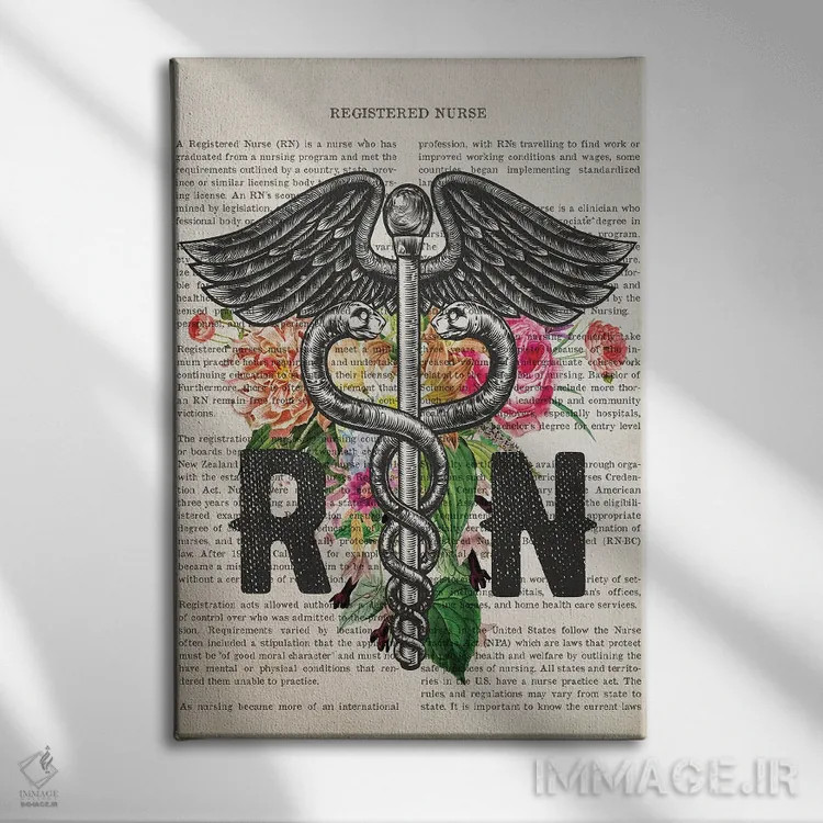 تابلو پرستار ثبتشده (RN) همراه با گلها اثر پیکسل کهنه (استودیو/نام هنری) - نمای روبهرو روی دیوار