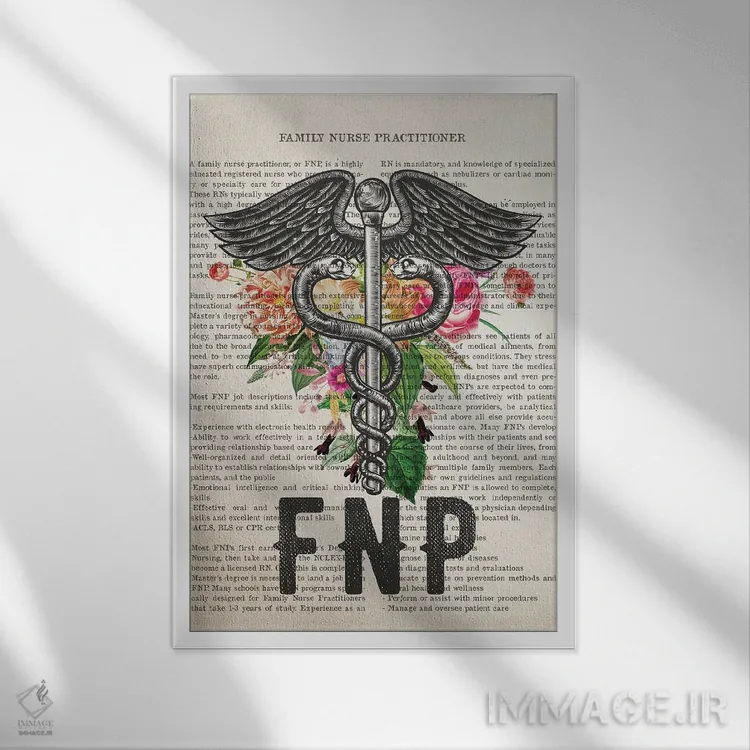 تابلو پرستار خانواده (FNP) همراه با گلها اثر پیکسل کهنه (استودیو/نام هنری) - نمای قابدار سفید
