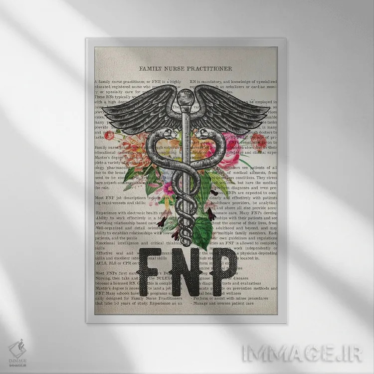 تابلو پرستار خانواده (FNP) همراه با گلها اثر پیکسل کهنه (استودیو/نام هنری) - نمای قابدار سفید