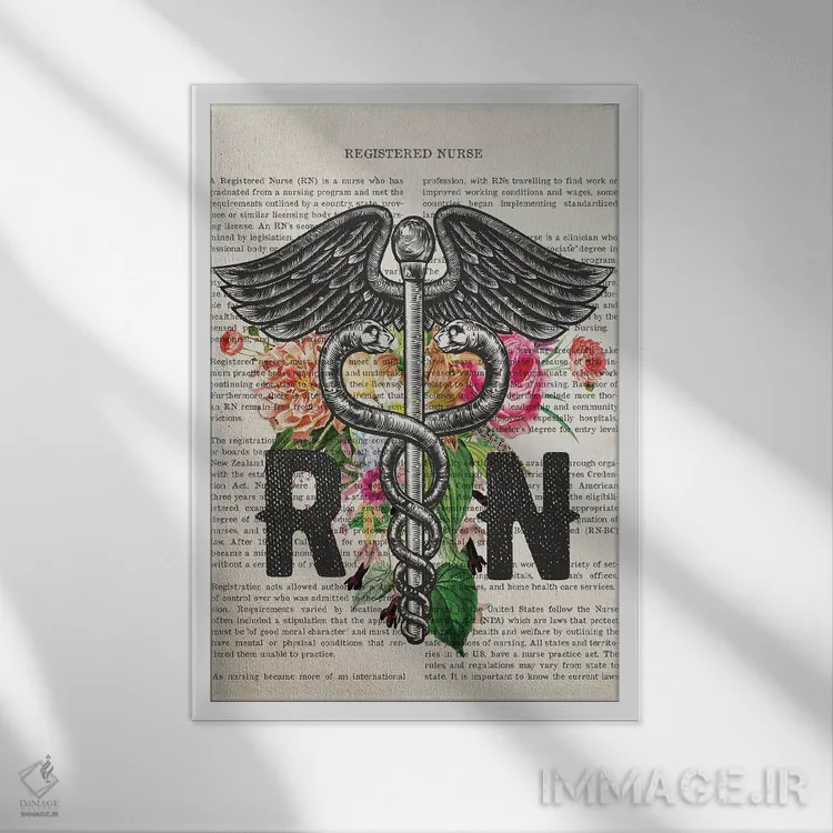 تابلو پرستار ثبتشده (RN) همراه با گلها اثر پیکسل کهنه (استودیو/نام هنری) - نمای قابدار سفید