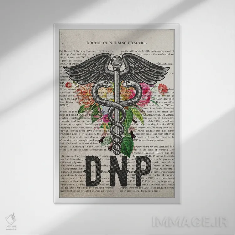 تابلو دکترای پرستاری کارورز (DNP) همراه با گلها اثر پیکسل کهنه (استودیو/نام هنری) - نمای قابدار سفید
