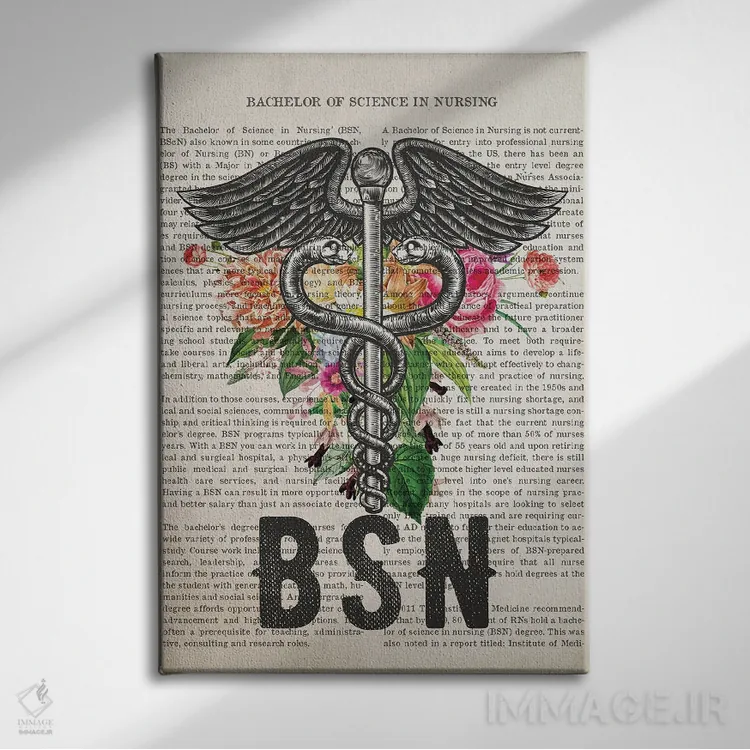 تابلو لیسانس پرستاری (BSN) همراه با گلها اثر پیکسل کهنه (استودیو/نام هنری) - نمای روبهرو روی دیوار