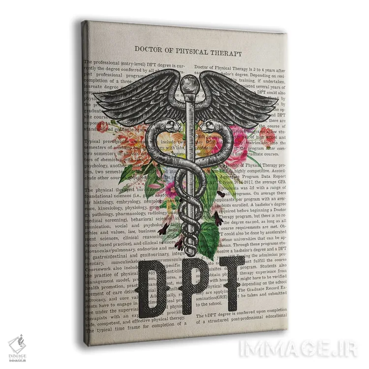 تابلو دکترای فیزیوتراپی (DPT) همراه با گلها اثر پیکسل کهنه (استودیو/نام هنری) - نمای پرسپکتیو محصول