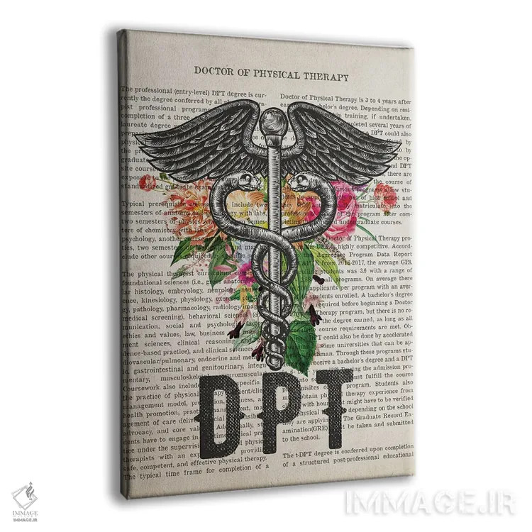 تابلو دکترای فیزیوتراپی (DPT) همراه با گلها اثر پیکسل کهنه (استودیو/نام هنری) - نمای پرسپکتیو محصول