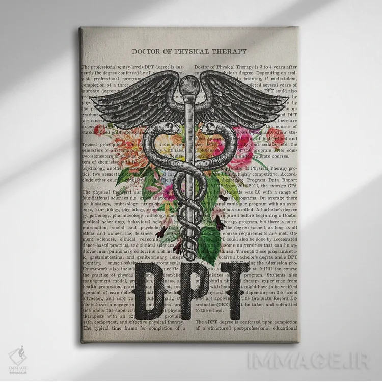 تابلو دکترای فیزیوتراپی (DPT) همراه با گلها اثر پیکسل کهنه (استودیو/نام هنری) - نمای روبهرو روی دیوار