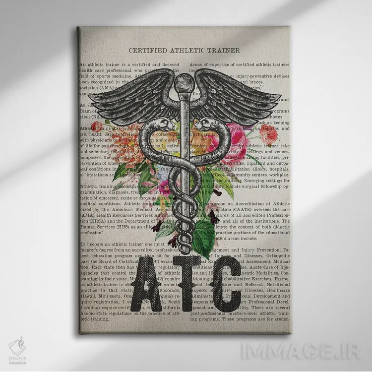 تابلو مربی ورزشی دارای گواهی (ATC) همراه با گلها اثر پیکسل کهنه (استودیو/نام هنری) - نمای روبهرو روی دیوار