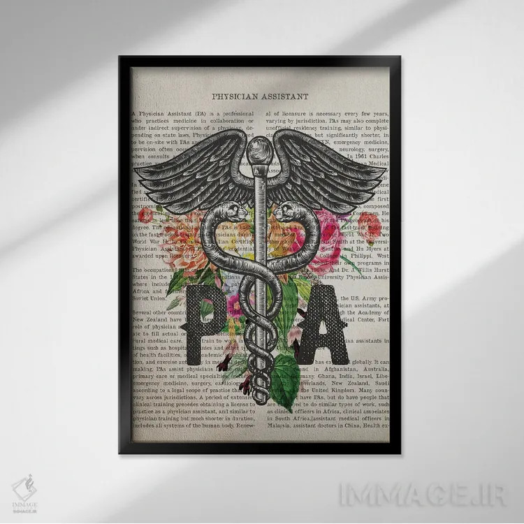 تابلو دستیار پزشک (PA) همراه با گلها اثر پیکسل کهنه (استودیو/نام هنری) - نمای قابدار مشکی